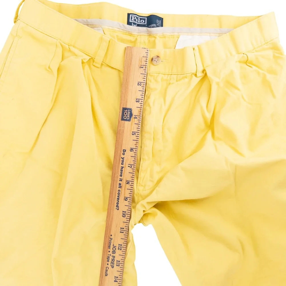 Vintage Polo Ralph Lauren Mens 36 Tyler Shorts Yellow Pleated Cotton Chino 90s
